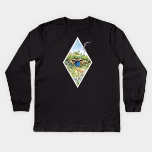 Cozy Home on a Hill with Smoke Coming Out of a Chimney - Black - Fantasy Kids Long Sleeve T-Shirt